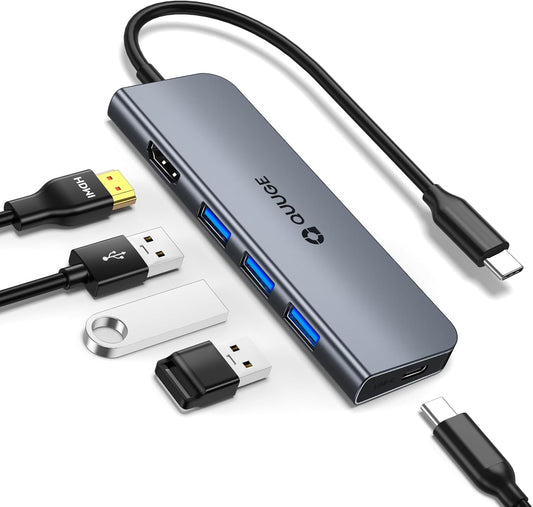 USB C Hub, QUUGE 5 in 1 USB C HDMI Adapter with 4K@30HZ HDMI