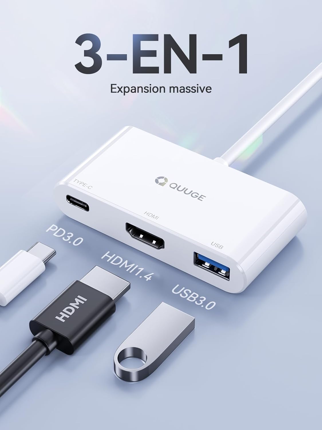 3-in-1 USB C Hub with 4K HDMI, 100W Power Supply, USB 3.0 Data Port, Digital AV Multiport Adapter