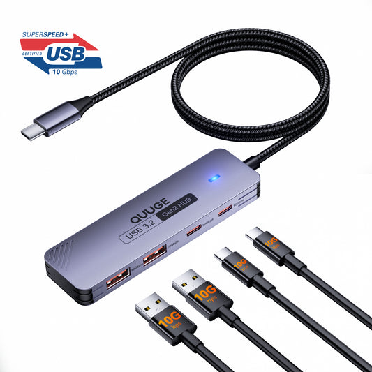QUUGE 4 in 1 USB 3.2 Hub with 2 USB-A & 2 USB-C 3.2 Ports, Aluminum USB 3.2 Splitter