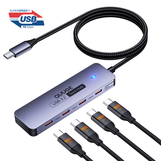 QUUGE 4 in 1 USB 3.2 Hub with 4 USB-C 3.2 Ports, Aluminum USB 3.2 Splitter