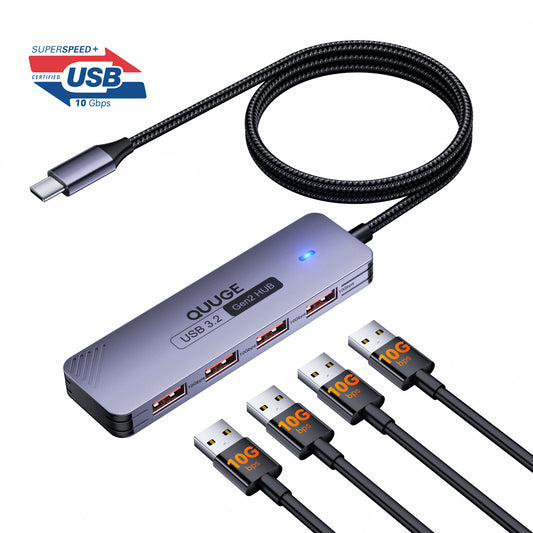 QUUGE 4 in 1 USB 3.2 Hub with 4 USB-A 3.2 Ports, Aluminum USB 3.2 Splitter