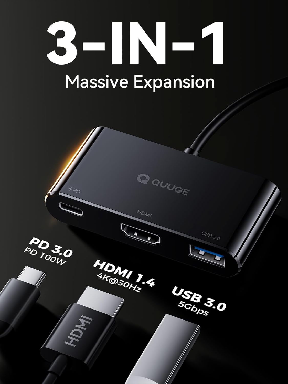 USB C to HDMI Adapter 4K 3 in 1, QUUGE Multiport USB C HDMI Converter