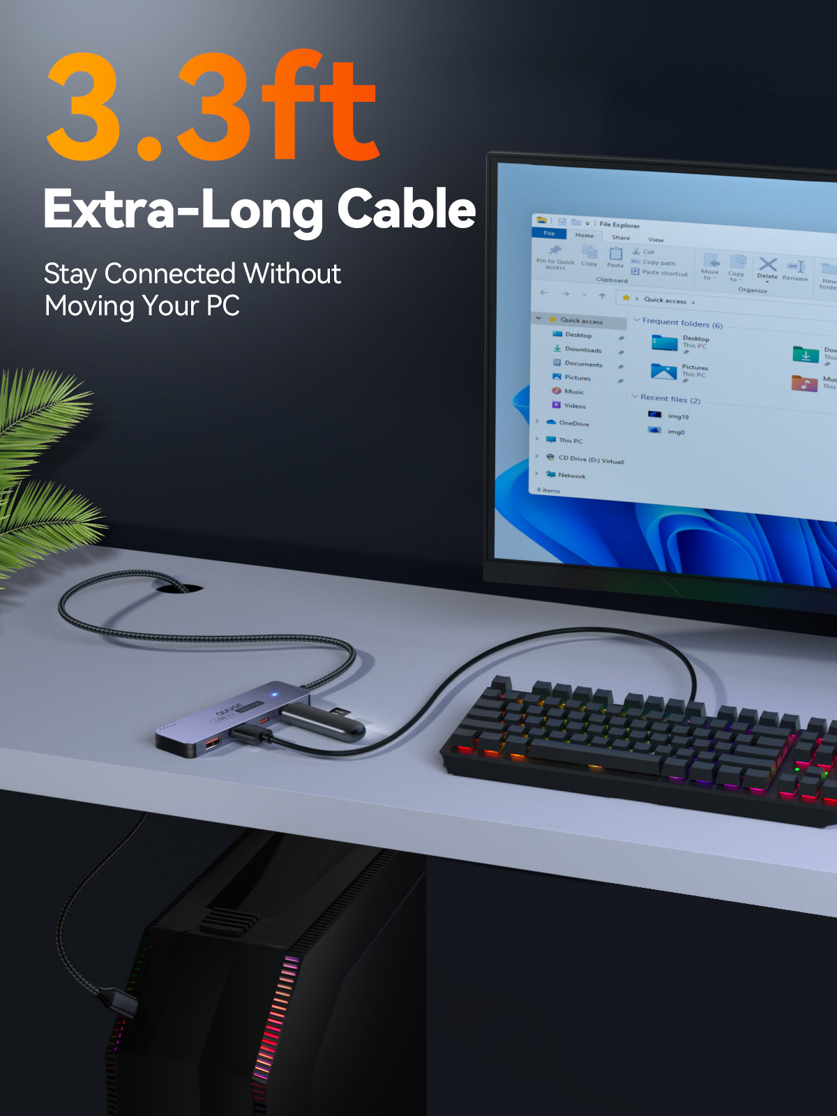 QUUGE 4 in 1 USB 3.2 Hub with 2 USB-A & 2 USB-C 3.2 Ports, Aluminum USB 3.2 Splitter