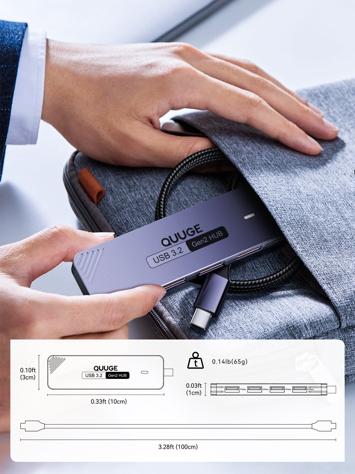QUUGE 4 in 1 USB 3.2 Hub with 4 USB-A 3.2 Ports, Aluminum USB 3.2 Splitter