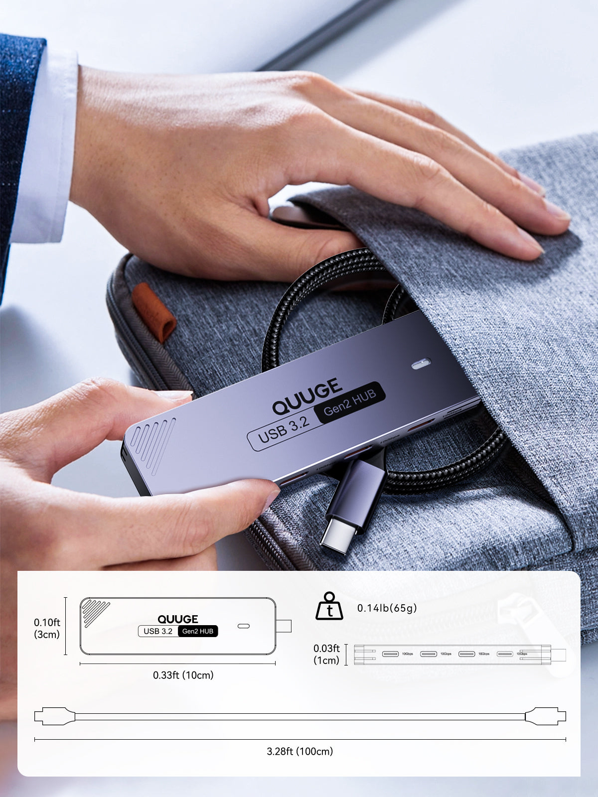 QUUGE 4 in 1 USB 3.2 Hub with 4 USB-C 3.2 Ports, Aluminum USB 3.2 Splitter