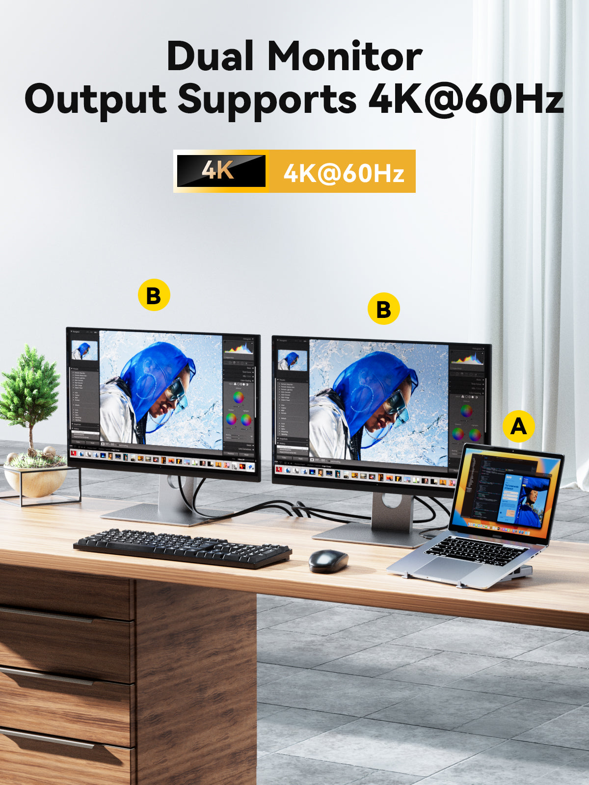 USB C Docking Station Dual Monitors 4K 7-in-1