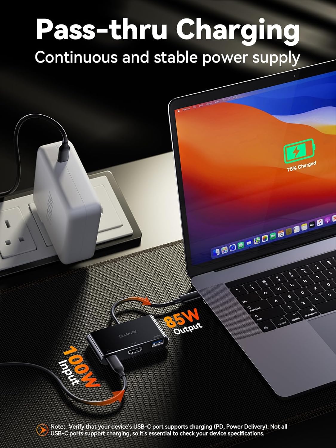 USB C to HDMI Adapter 4K 3 in 1, QUUGE Multiport USB C HDMI Converter