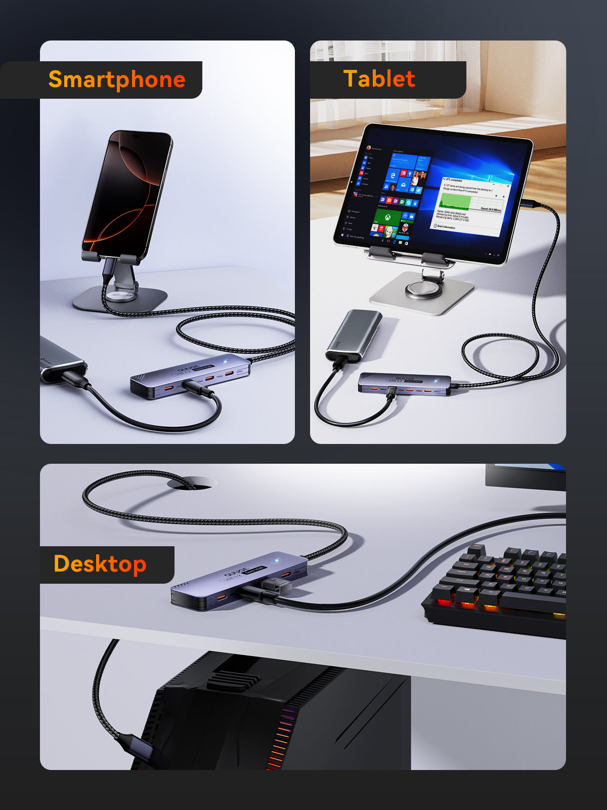 QUUGE 4 in 1 USB 3.2 Hub with 4 USB-C 3.2 Ports, Aluminum USB 3.2 Splitter