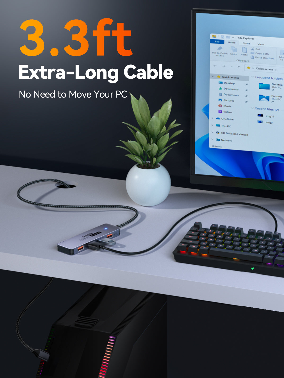 QUUGE 4 in 1 USB 3.2 Hub with 4 USB-A 3.2 Ports, Aluminum USB 3.2 Splitter