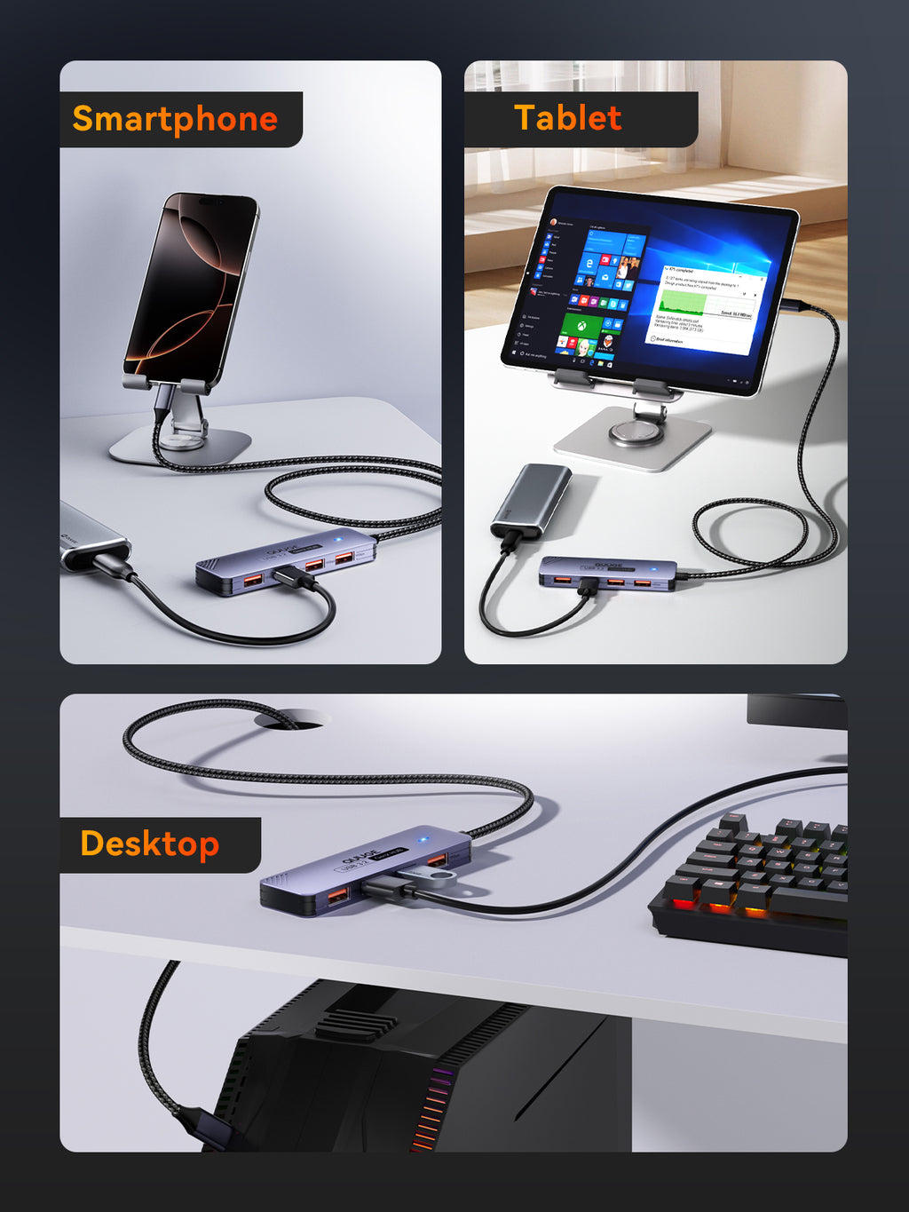 QUUGE 4 in 1 USB 3.2 Hub with 4 USB-A 3.2 Ports, Aluminum USB 3.2 Splitter