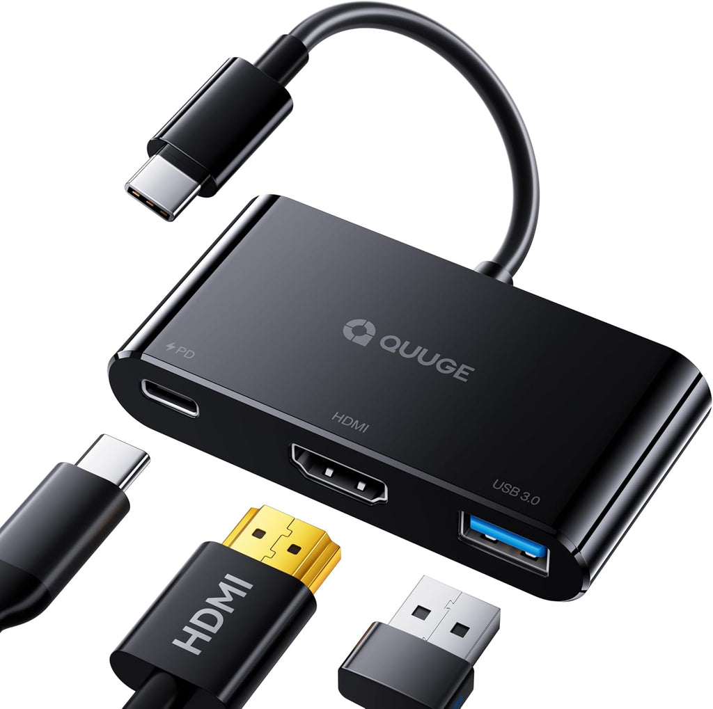 USB C to HDMI Adapter 4K 3 in 1, QUUGE Multiport USB C HDMI Converter