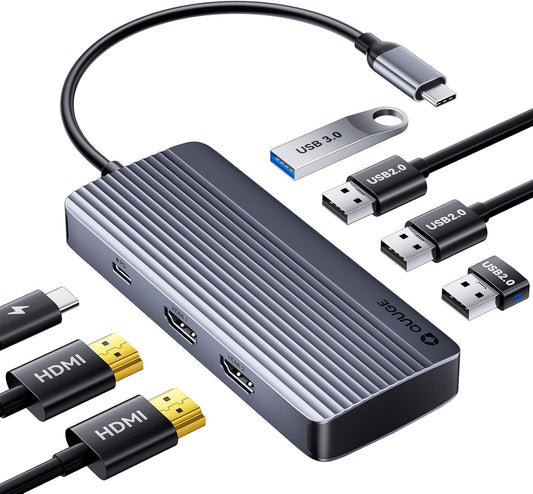 QUUGE USB C Docking Station with Dual 4K HDMI，PD Charging 100W, USB 3.0 5Gbps, 3 USB 2.0, USB C Hub for MacBook Air/Pro, Dell, XPS, Lenovo, Surface