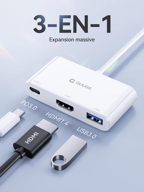 3-in-1 USB C Hub with 4K HDMI, 100W Power Supply, USB 3.0 Data Port, Digital AV Multiport Adapter