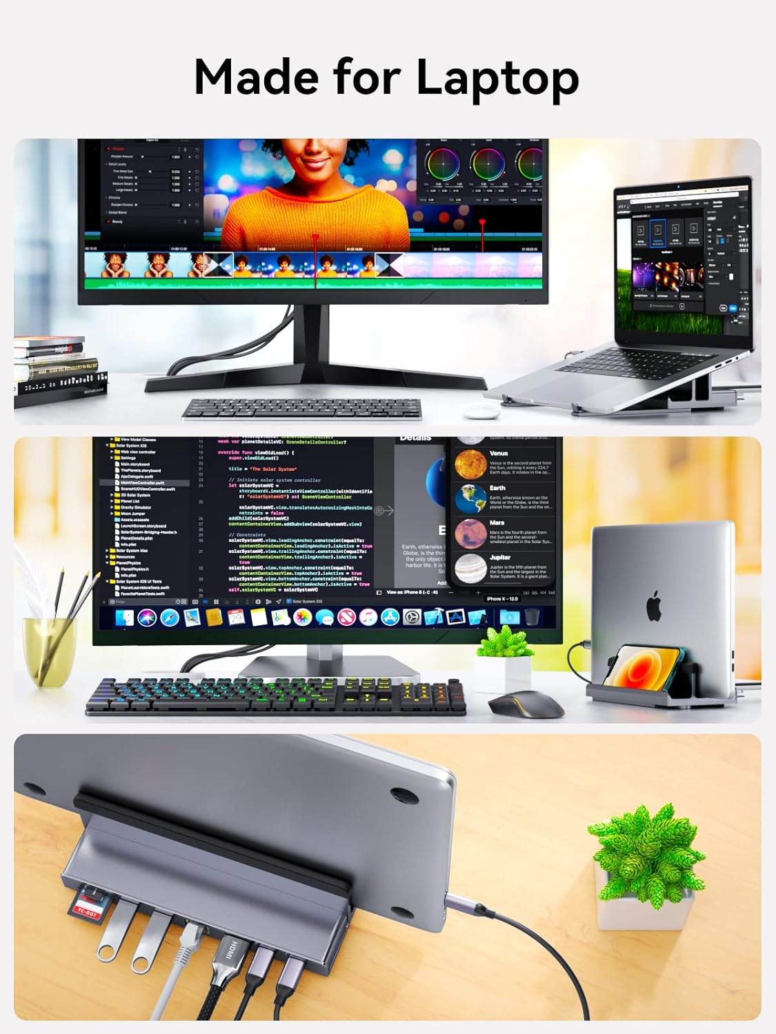 Laptop Docking Station Stand for mac 8 in 1 USB C Dock
