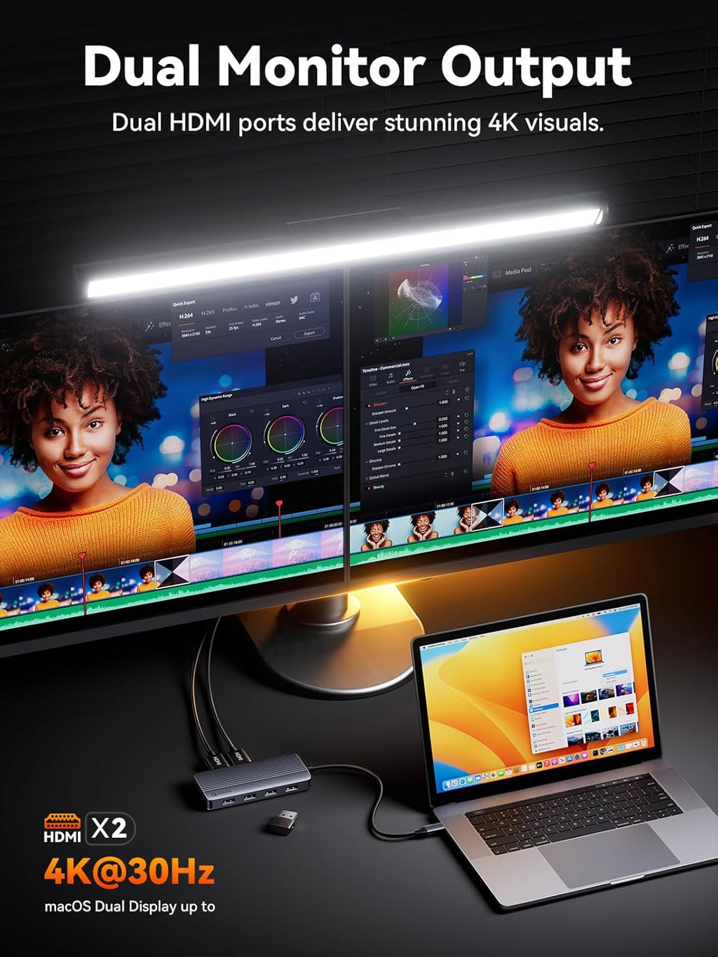 QUUGE USB C Docking Station with Dual 4K HDMI，PD Charging 100W, USB 3.0 5Gbps, 3 USB 2.0, USB C Hub for MacBook Air/Pro, Dell, XPS, Lenovo, Surface
