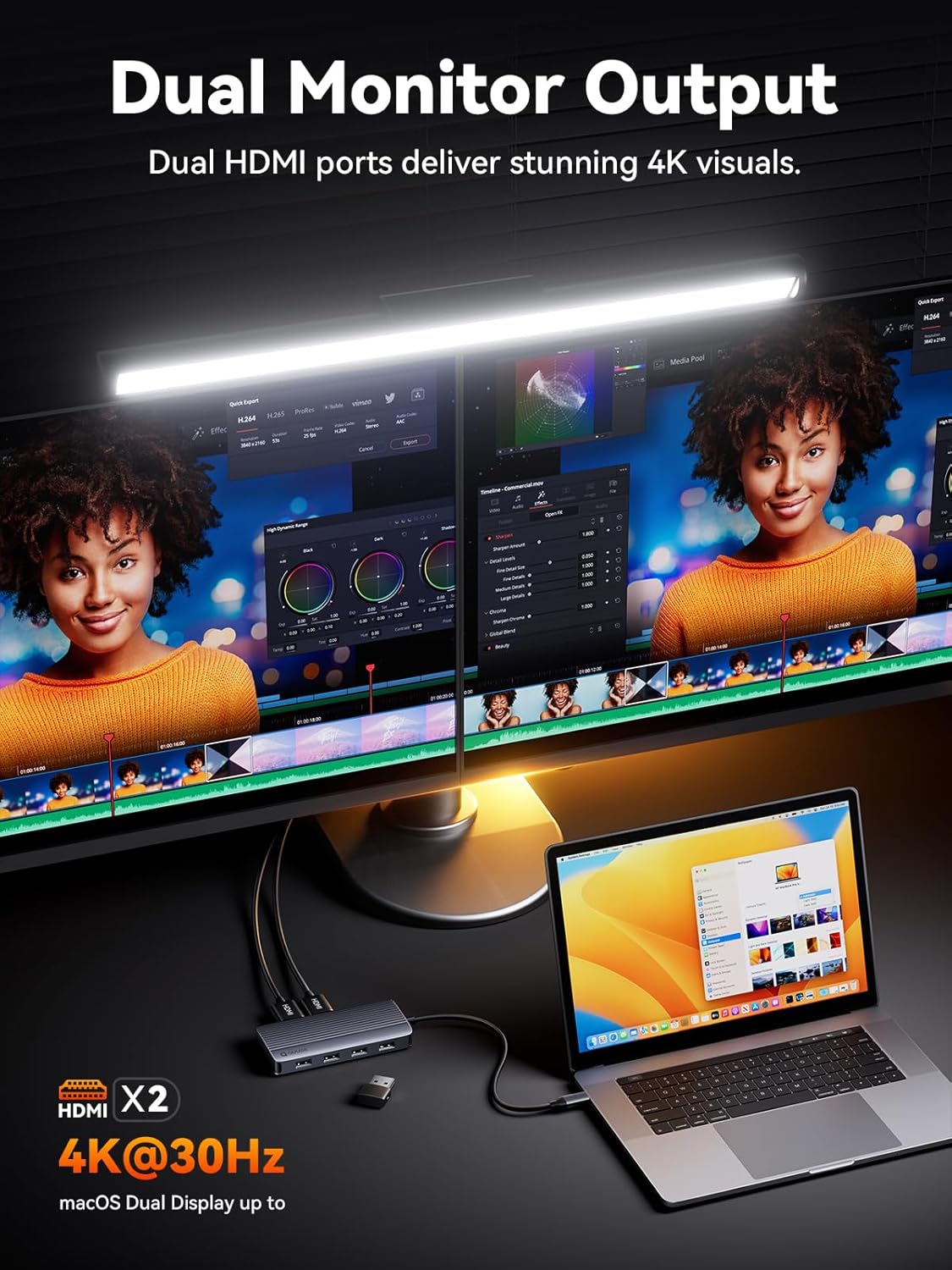QUUGE USB C Docking Station with Dual 4K HDMI，PD Charging 100W, USB 3.0 5Gbps, 3 USB 2.0, USB C Hub for MacBook Air/Pro, Dell, XPS, Lenovo, Surface