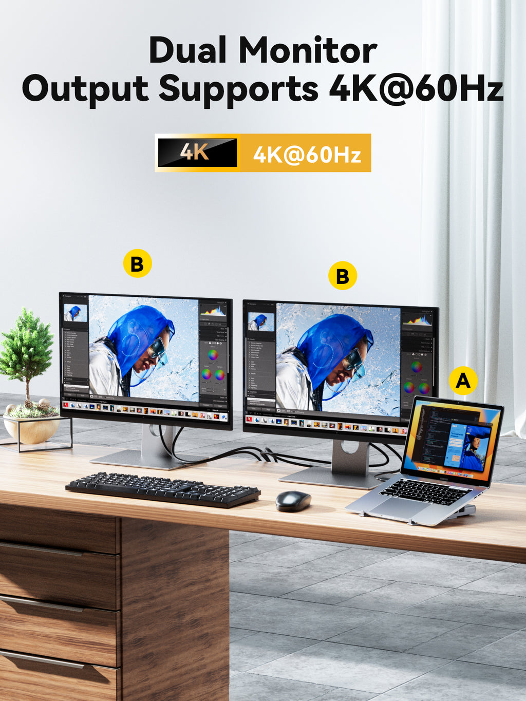 USB C Docking Station Dual Monitors 4K 7-in-1