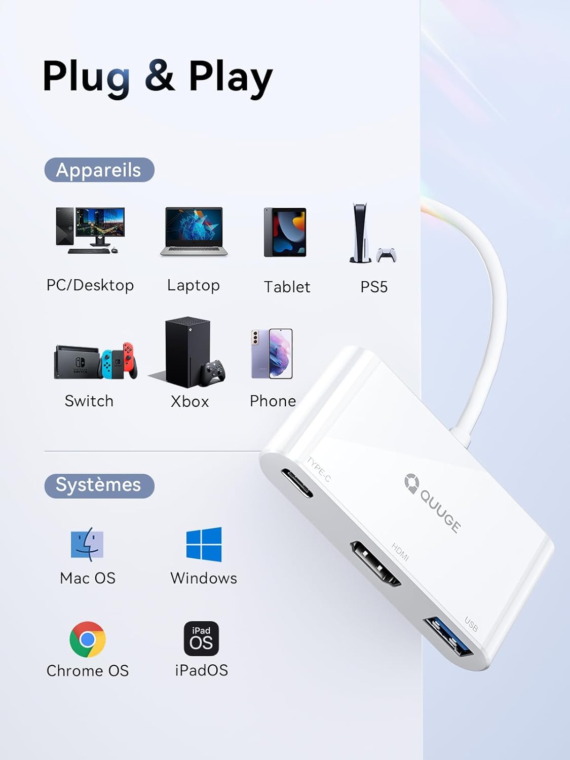 3-in-1 USB C Hub with 4K HDMI, 100W Power Supply, USB 3.0 Data Port, Digital AV Multiport Adapter