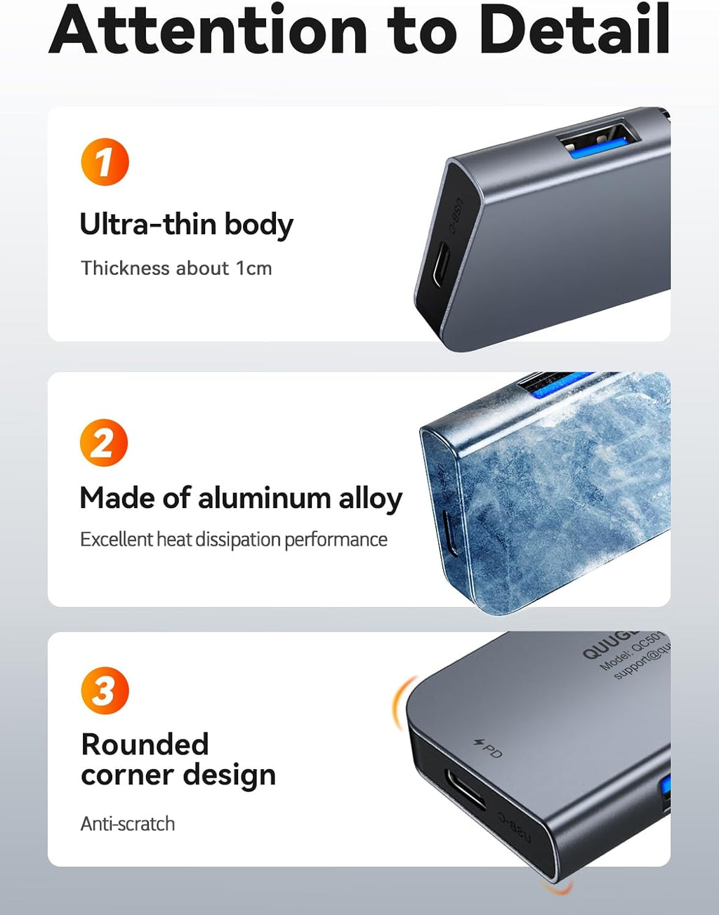 QUUGE USB-C Hub 5-in-1 HDMI Adapter 4K@30Hz 100W PD for MacBook