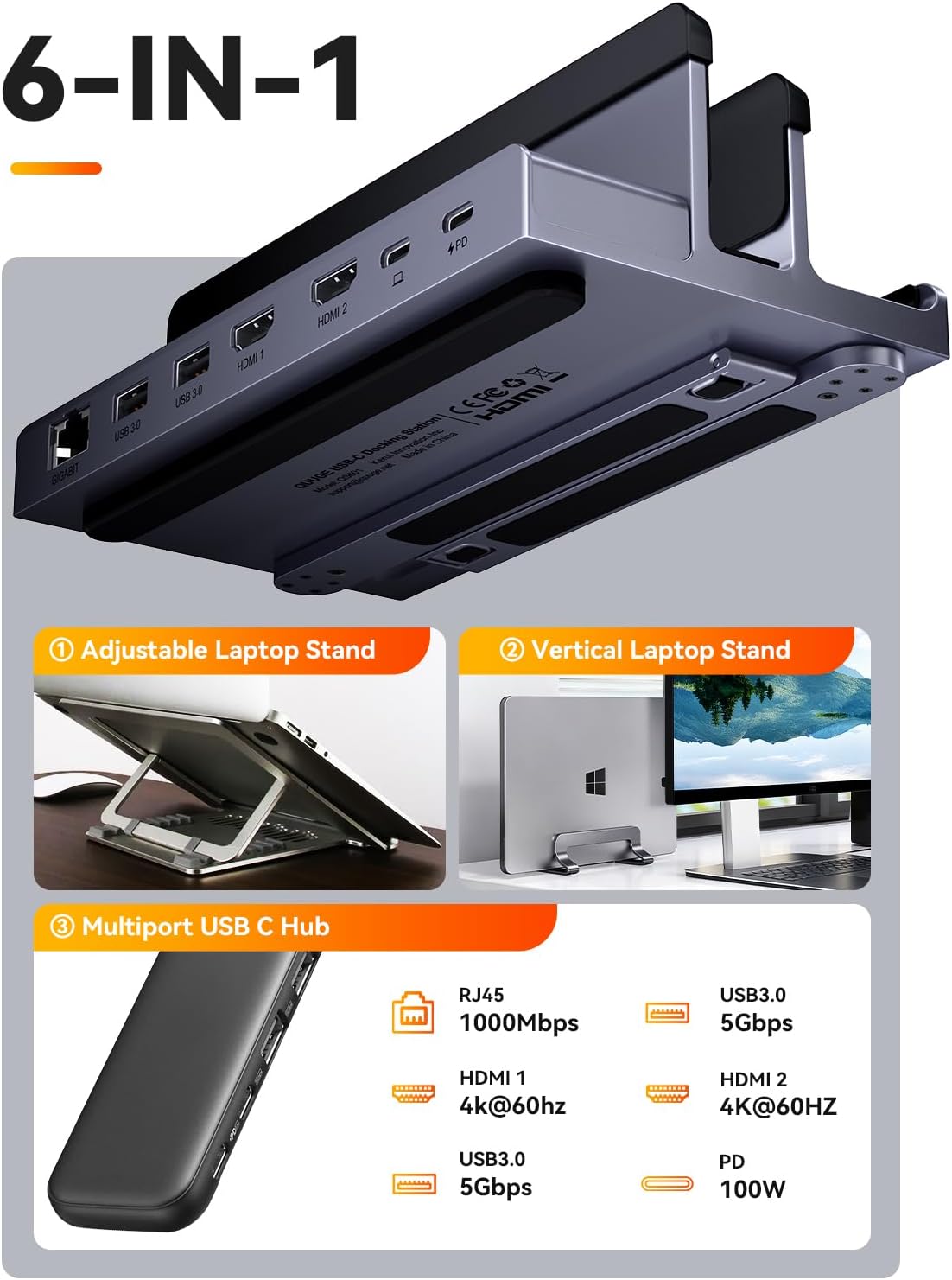 USB C Docking Station Dual Monitors 4K 7-in-1