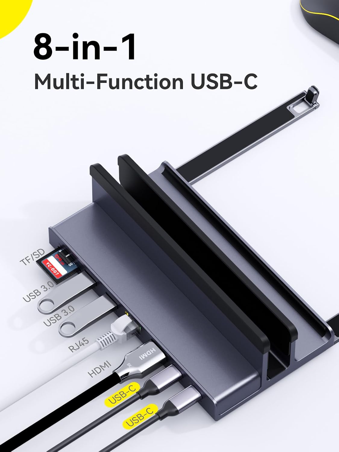 QUUGE 7-in-1 Vertical Laptop Stand Docking Station with 4K HDMI for MacBook
