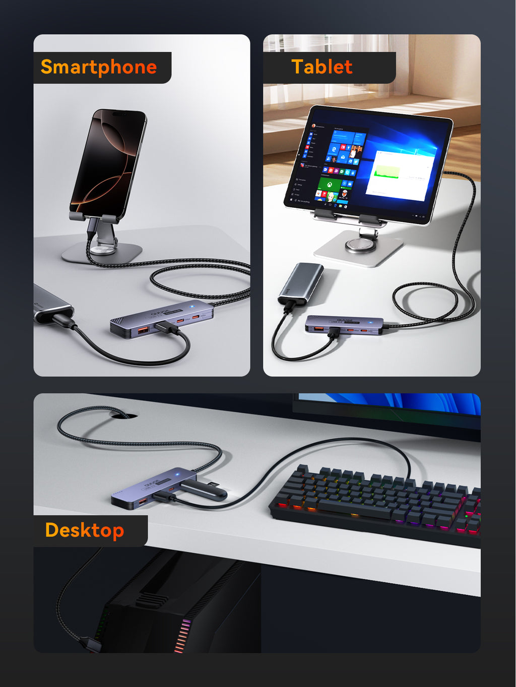 QUUGE 4 in 1 USB 3.2 Hub with 2 USB-A & 2 USB-C 3.2 Ports, Aluminum USB 3.2 Splitter