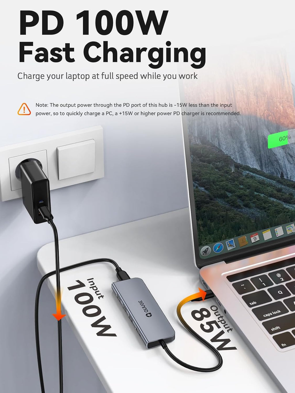 QUUGE USB-C Hub 5-in-1 HDMI Adapter 4K@30Hz 100W PD for MacBook