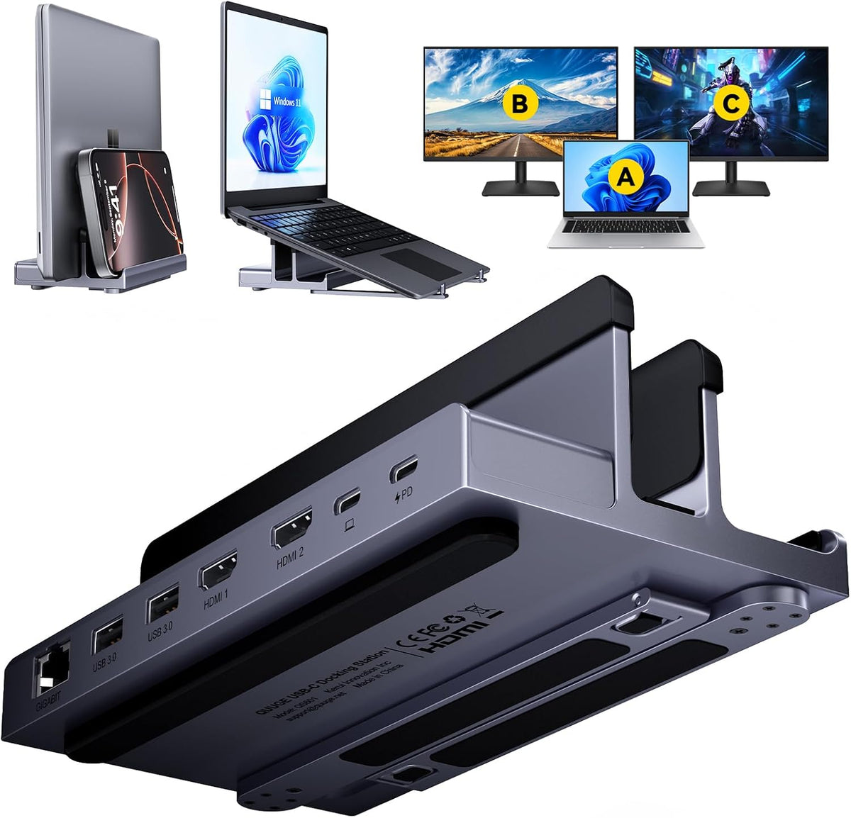 USB C Docking Station Dual Monitors 4K 7-in-1