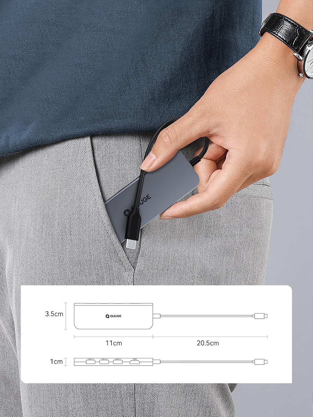 QUUGE USB-C Hub 5-in-1 HDMI Adapter 4K@30Hz 100W PD for MacBook