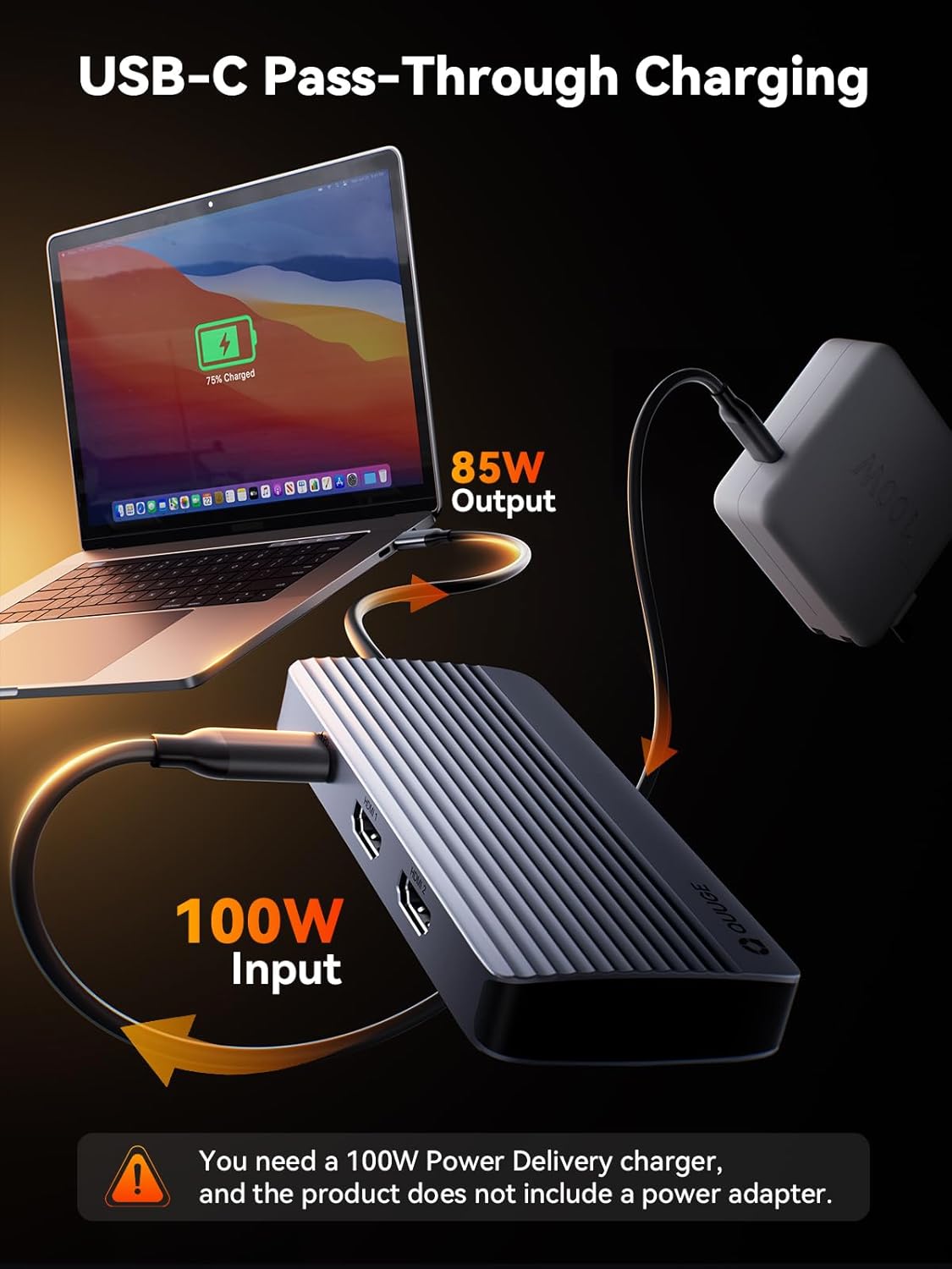 QUUGE USB C Docking Station with Dual 4K HDMI，PD Charging 100W, USB 3.0 5Gbps, 3 USB 2.0, USB C Hub for MacBook Air/Pro, Dell, XPS, Lenovo, Surface