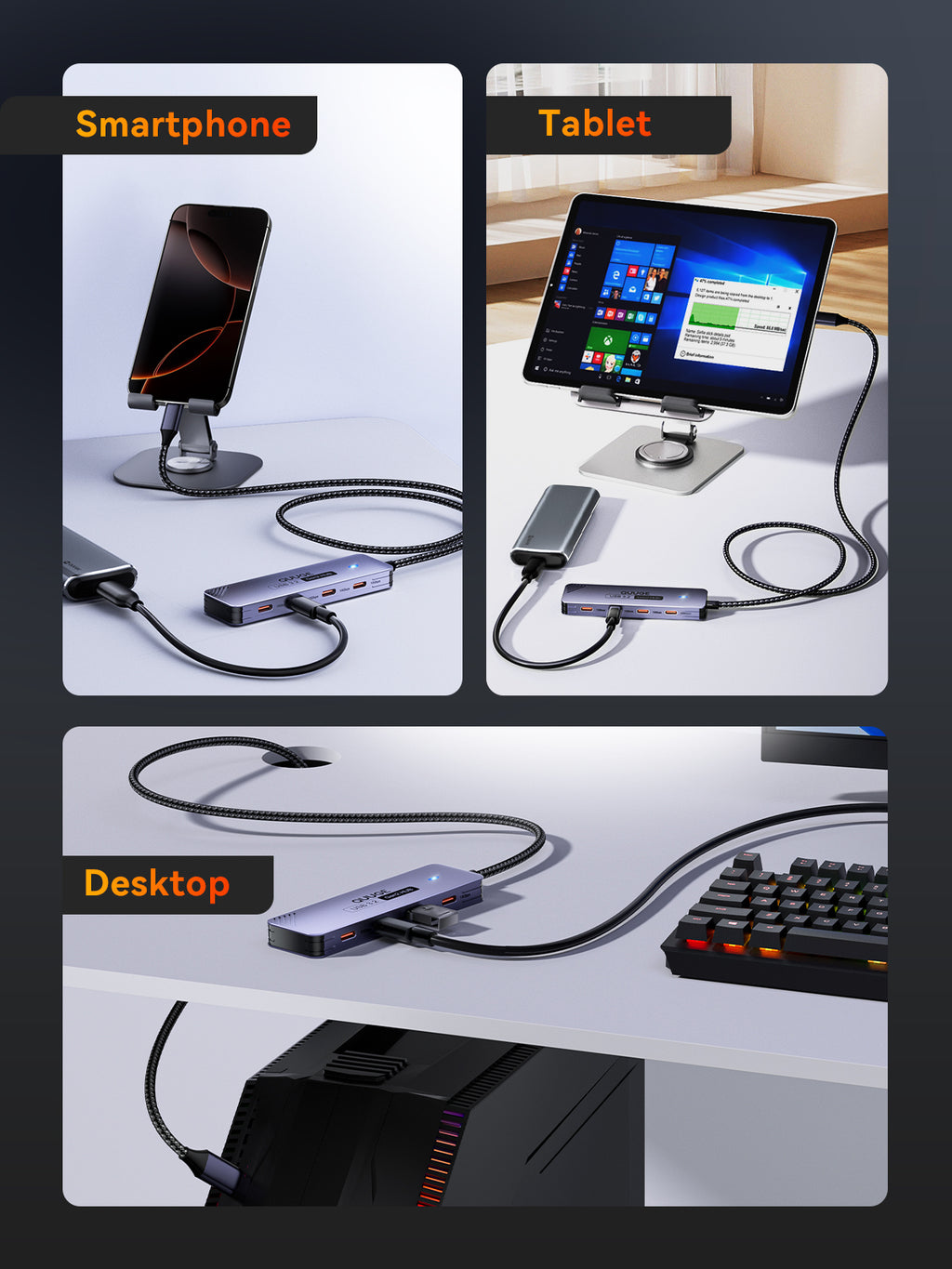 QUUGE 4 in 1 USB 3.2 Hub with 4 USB-C 3.2 Ports, Aluminum USB 3.2 Splitter